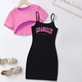 thumbnail image 2 of Rovga Kid Clothing For Girls Letter Prints Clothes Set Round Neck Short Sleeve Outfits Dresses Fashion Photograph Playsuit 7-8 Years Hot Pink, 2 of 9
