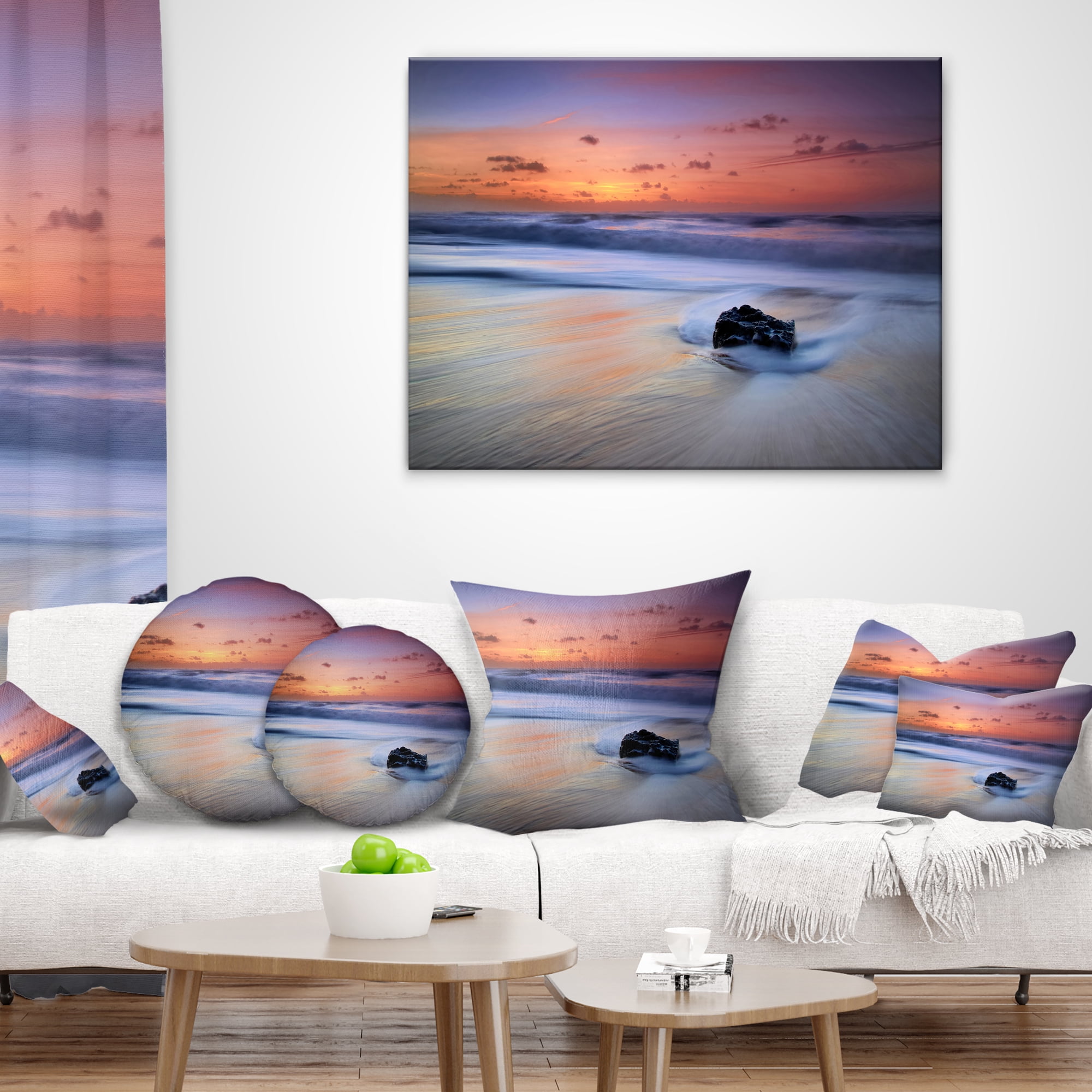 Designart Rushing Waves at Beach Magoito Sintra - Seashore Throw Pillow - 18x18