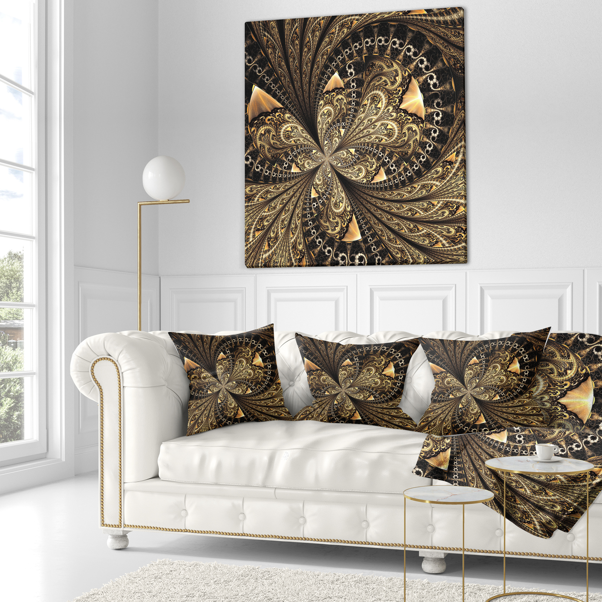 Designart Brown Fractal Flower Pattern Digital Art - Floral Throw Pillow - 16x16