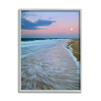 Stupell Industries Sunset Moon Warm Pink Beach Sky Coastal Photography Gray Framed Art Print Wall Art