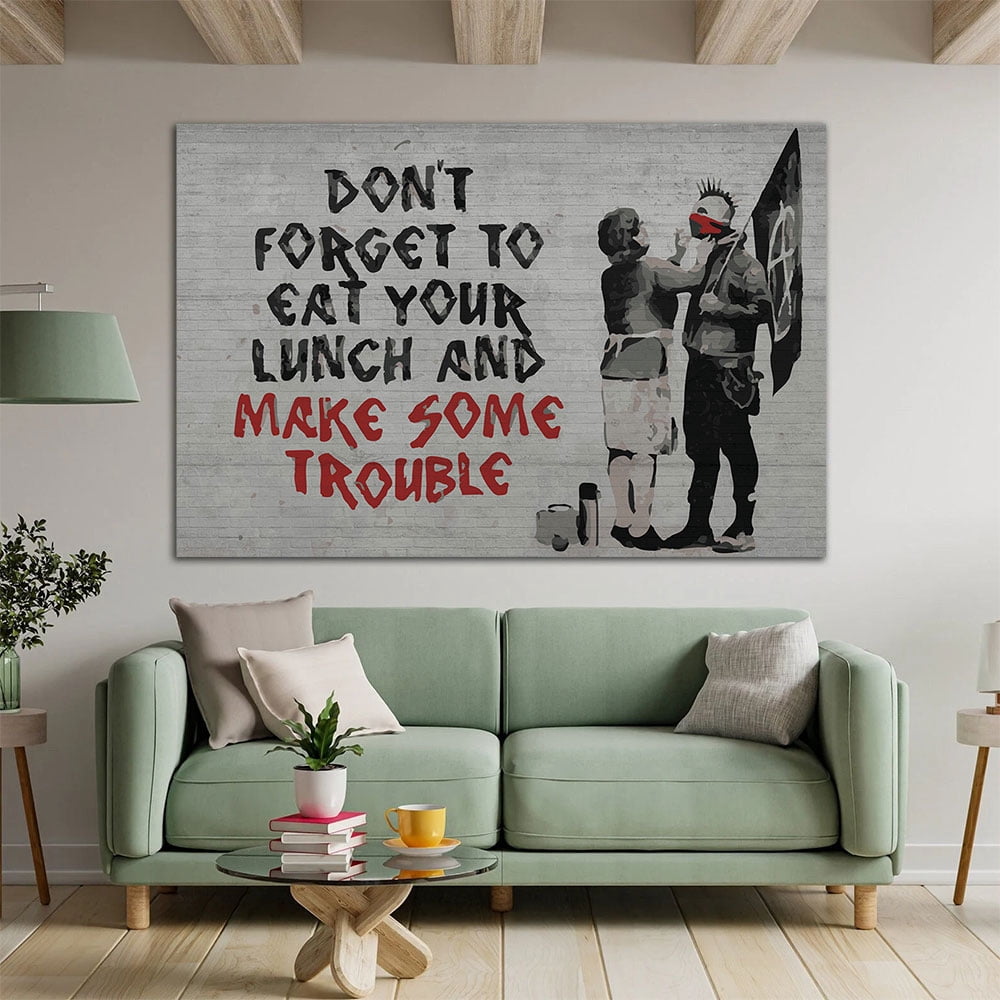 Banksy Make Some Trouble - Wall Art Canvas Print - Makes a Great Gift for Home Decor, Living Room, Bedroom(12" W x 8" H，Framed)