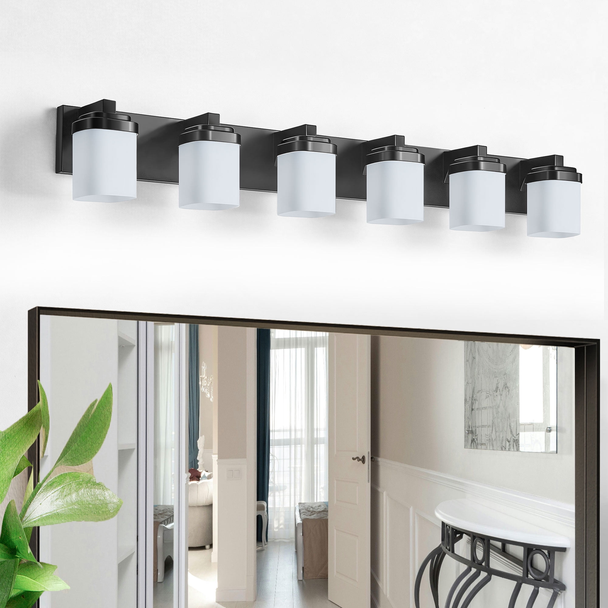 6-Light Black Vanity Lights, 43'' Modern Bathroom Vanity Lighting Fixtures for Mirror, Matte Bathroom Lighting Fixtures, Black Wall Sconces for Bedroom Living Room