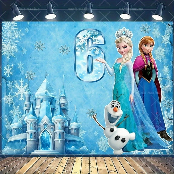 Frozen Elsa and Anna's 6th birthday theme background banner, wedding season and graduation party wall decoration - ideal gift for family and friends, suitable for rooms and families