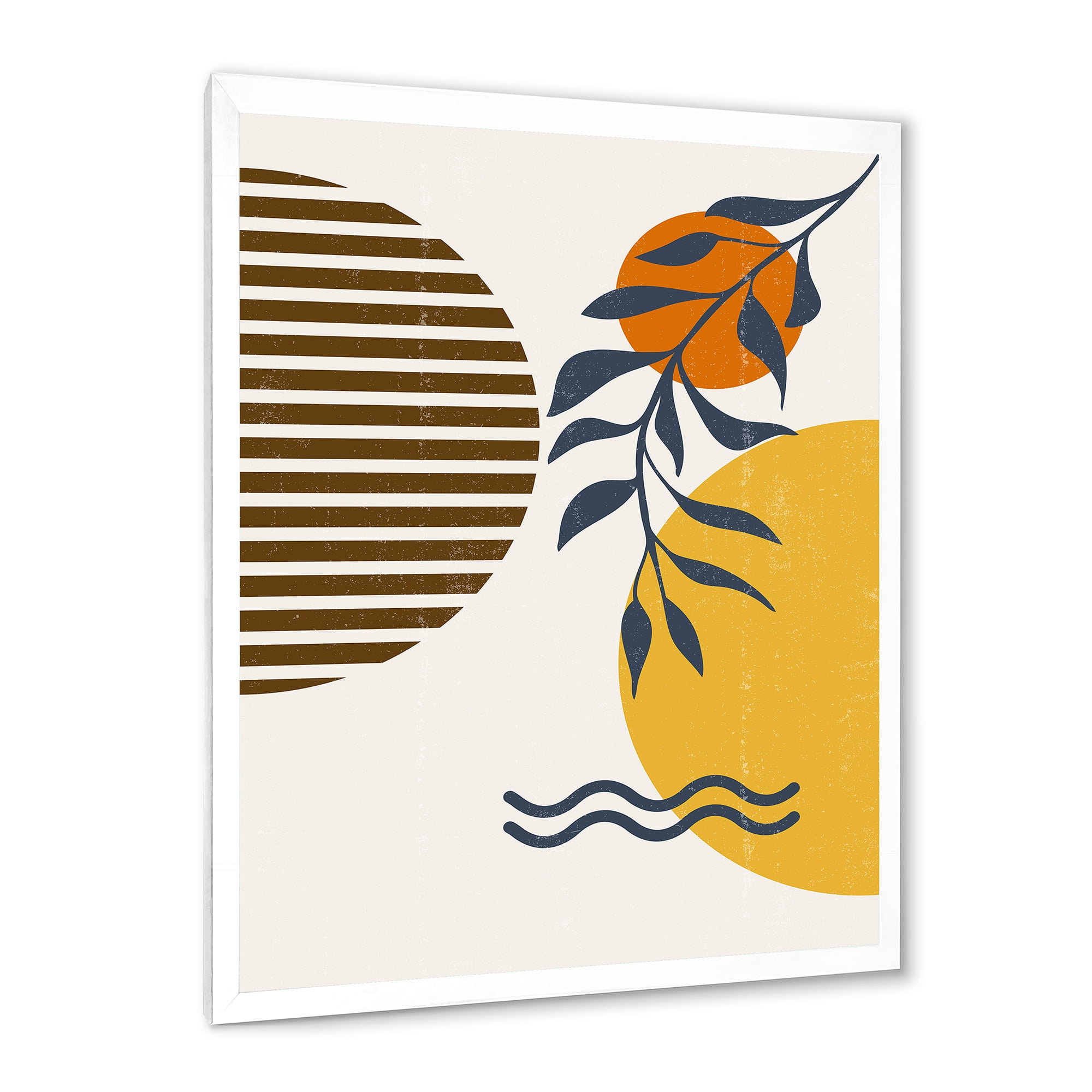 Designart 'Abstract Shapes With Botanical Minimalist Leaf I' Modern Framed Art Print