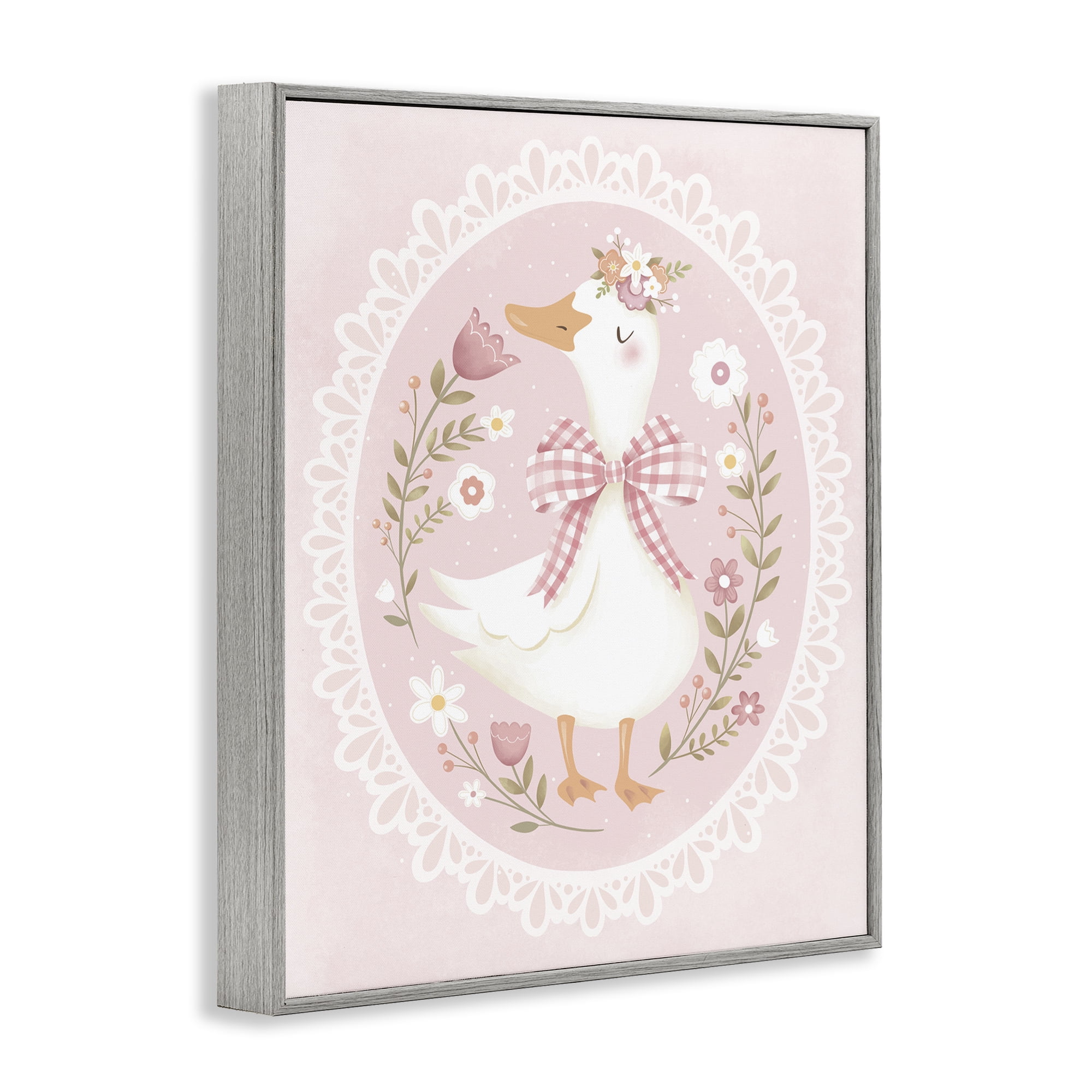 Stupell Industries Pink Floral Spring Goose Gray Framed Giclee Art, design by Penny Aguilera