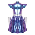 thumbnail image 4 of Hansber Women Alien Outfits 2Pcs Cap Sleeves Metallic Cutout A-Line Skater Dress with Holographic Gloves Blue L, 4 of 7