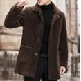 thumbnail image 3 of QUNYINEY Mens Coats Long Sleeve Brown Solid Faux Fur Overcoat Loose Button Down with Pocket Outerwear Coats, 3 of 7