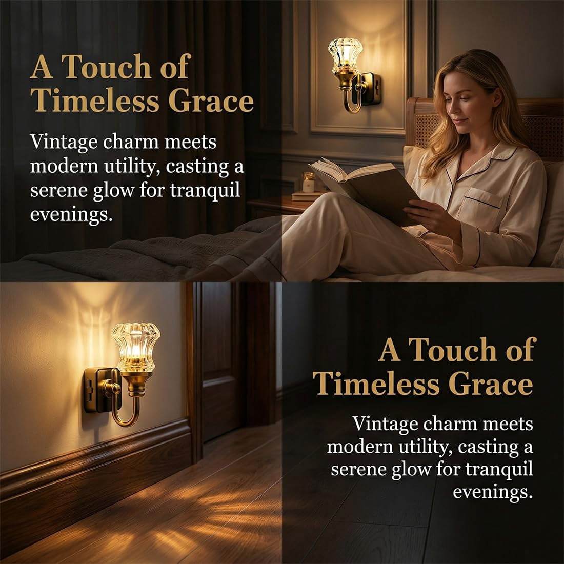 Flower Candle LED Vintage Plug in Night Light, Vintage Night Lights Plug Into Wall, Warm Lamp Walls Nightlight for Home Bedroom Hallway Stairway Decor