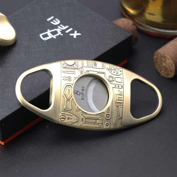 Cigar Cutter Antique Bronze Engrave Stainless Steel metal Double Cut Blade Cigar Guillotine