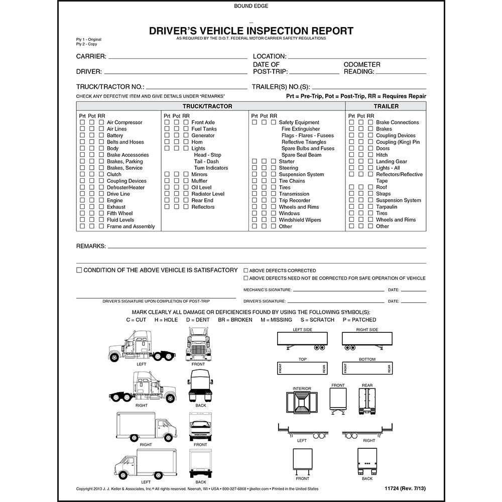 Detailed Driver Vehicle Inspection Report Book with Illustrations 5-pk. - 2-Ply Carbonless, 8.5"x11", 31 Sets of Forms Per Book