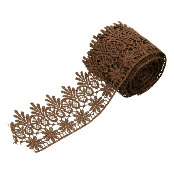 Uxcell 3 Inch Wide 5 Yard Lace Ribbon Floral Pattern Dark Brown Embroidered Edge Lace Trim Ribbons for Sewing Making, DIY Crafts, Gift Wrapping, Wedding Decor