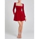 thumbnail image 4 of Vestido Midi Ajustado de Terciopelo para Mujer, Elegante Vestido de Cóctel de Larga con Escote Cuadrado y Dobladillo con Volantes Rojo XL, 4 of 10