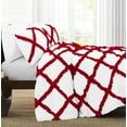 thumbnail image 2 of D.N.G. BEDDINGS 5 Piece Luxury Two Tone Diamond Ruffle Pattern Comforter Set Premium Super Soft, All Season 800 Thread Count 100% Egyptian Cotton Oversized Super King Size Red/White Solid Color, 2 of 4