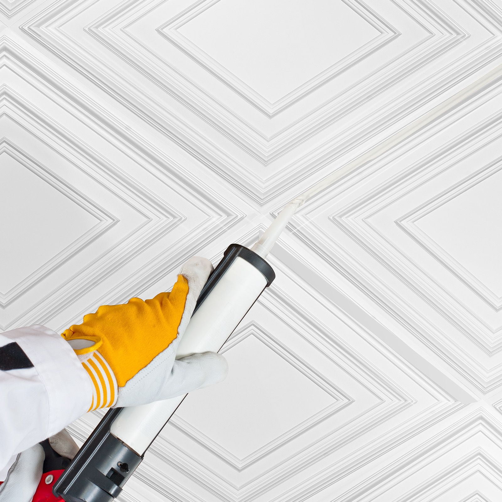 Ceiling Tiles, 12 Pack Drop Ceiling Tiles PVC Sheet, Easy Installation/ Cutting Plastic Glue-up Ceiling Tile, Ceiling Covering for Home/Office Decoration, White Peg Pattern 24 x 24 in