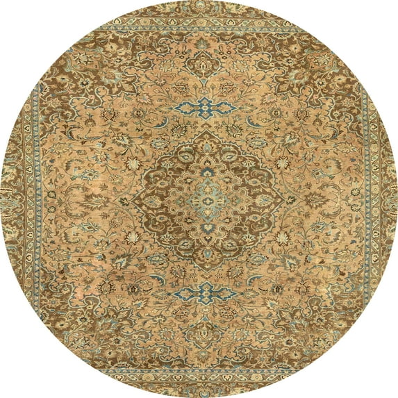 Ahgly Company Indoor Round Abstract Light Brown Abstract Area Rugs, 7' Round