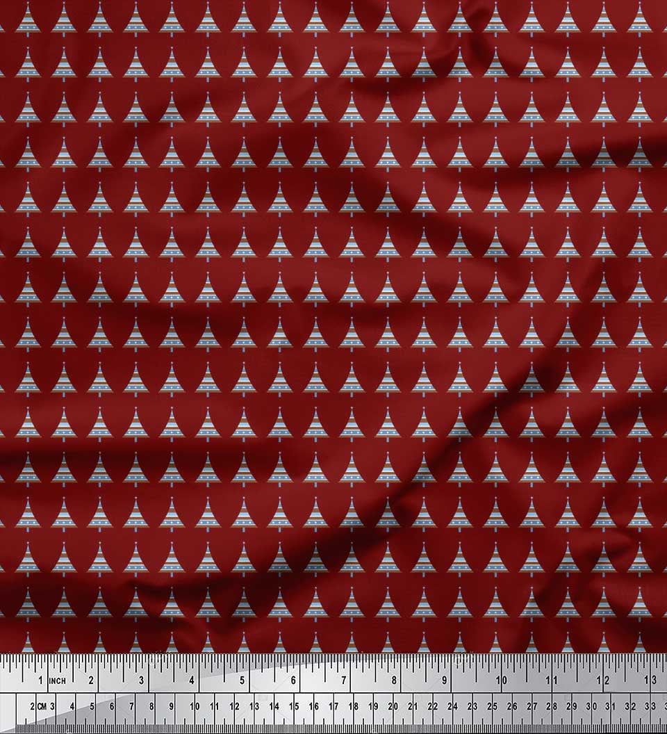 Soimoi Red Moss Georgette Fabric Tree Christmas Fabric Prints By Yard 42 Inch Wide