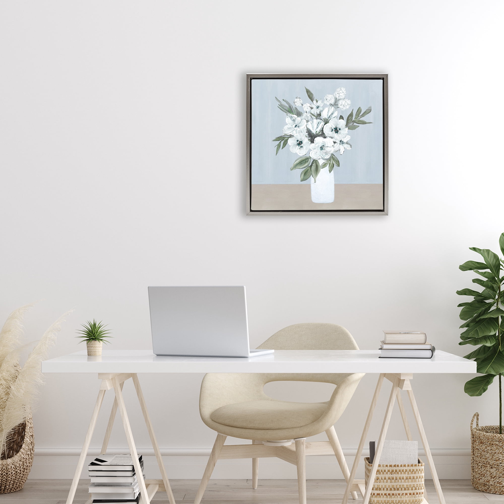 Stupell Industries Cerulean & White Blooms Gray Framed Floater Canvas Wall Art, design by Marilyn Dunlap