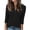 #0400-Black, variant on Womens Split Neck 3/4 Sleeve Tops Loose Fit Button Placket Curved Hem Casual Tops Office Pullovers Gift