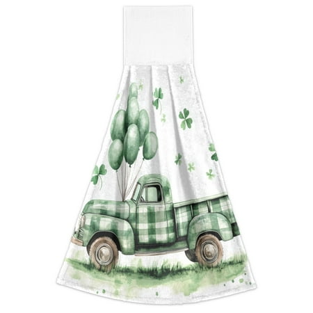 

WOBOGO St Patricks A Truck with Balloons and Clover Leaves on The Roof Hand Towel Set of 2 Absorbent for Kitchen and Bathroom With Velcro Hanging Loop 18.2×14in