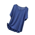 thumbnail image 2 of loopsun Plus Size Tops for Womens,Womens Summer Tops,Women's Casual Thin Sweet And Base Shirt Slim Medium Length Short Sleeved Round Neck Top/shirt Blue L, 2 of 4