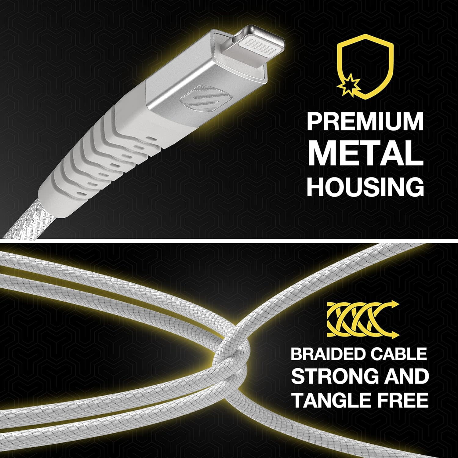 Scosche HDi3B4WT-SP Strikeline Heavy-Duty Premium MFi Certified Fast Charging Cable and Data Transfer, 4 ft. Braided USB-A to Lightning Charger Cord Compatible with Apple iPhone and iPad (White)