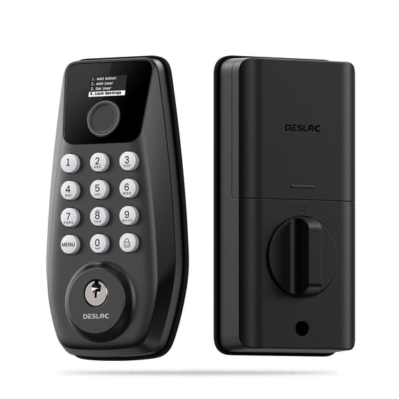 DESLOC C110-W Touchscreen Fingerprint Smart Lock, Keyless Entry Front Door Lock, Black Keypad Door Lock, Auto-Lock, Anti-Peep Code, IP54 Weatherproof