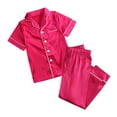 thumbnail image 3 of BLVB Kids Toddler Baby Girl Boy Satin Pajamas Set Short Sleeve Button down Pajama Shirt Top+ Long Pants Bottoms Sleepwear Outfits Loungewear Clothes, 3 of 6