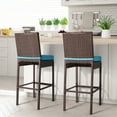 thumbnail image 3 of Outdoor Bar Stools Set of 2 Wicker Counter Height Bar Stools Patio Chairs Bar Height Patio Stools & Bar Chairs with Footrest Armrest Cushion Blue All Weather Rattan for Garden Pool Lawn Backyard, 3 of 7