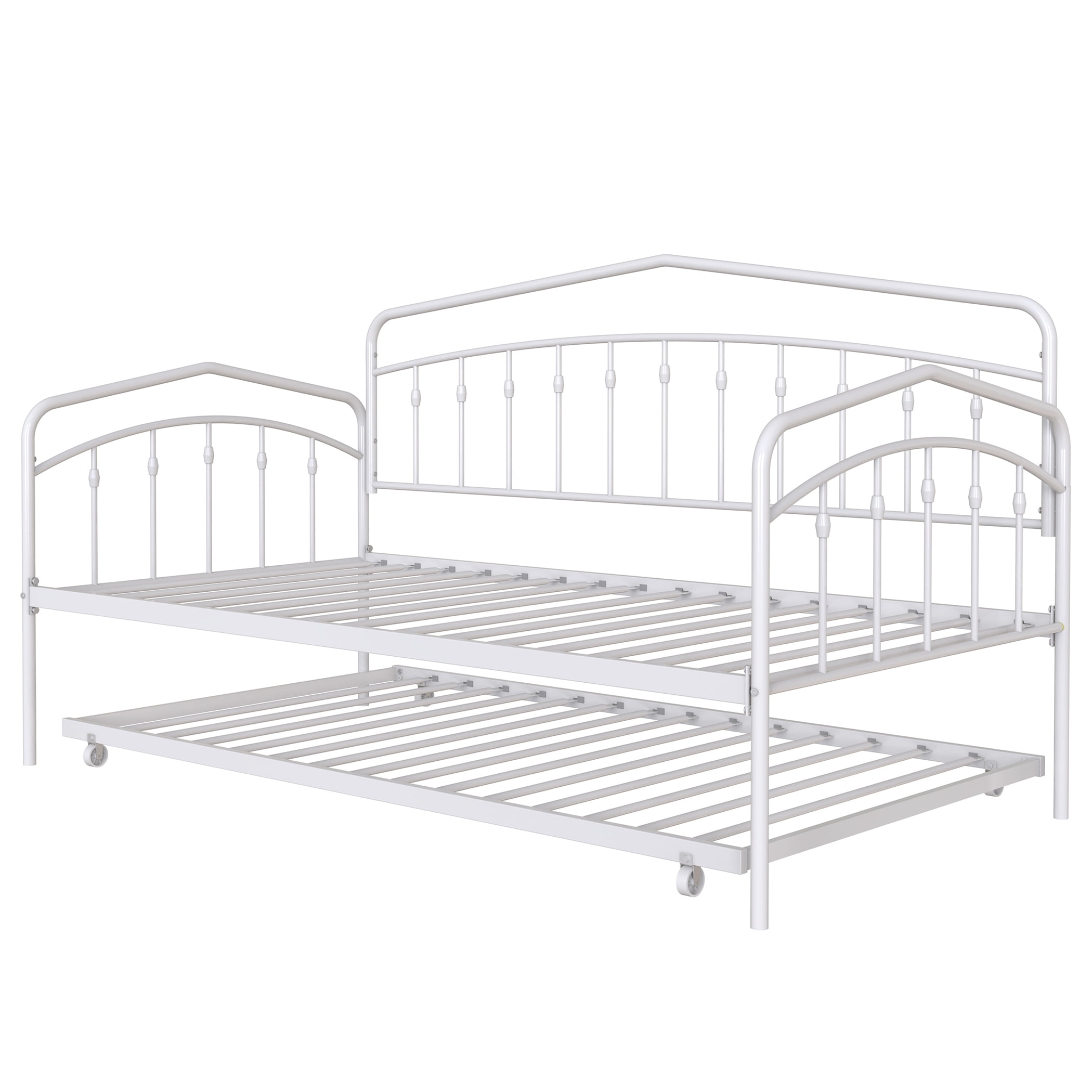 Miniyam Metal Twin Daybed with Pull Out Twin Trundle,Trundle Bed for Living Room Guest Room,White(Mattress not included)