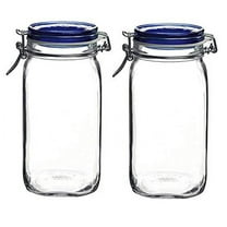 Bormioli Rocco Bormioli Rocco Set OF 2 Fido Square Jars With Blue Bail And Trigger Lids, 50-3/4-ounc, 50.75oz