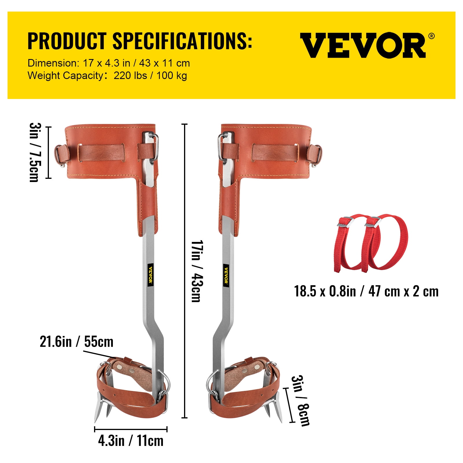 VEVOR Tree Climbing Spike Set Pole Climbing Spurs Climber Adjustable Alloy Steel 