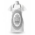thumbnail image 3 of Ethnic Apron, Lotus Flower Eastern Ornaments Cultural Mandala Monochrome Pattern, Unisex Kitchen Bib with Adjustable Neck for Cooking Gardening, Adult Size, Charcoal Grey and White, by Ambesonne, 3 of 4