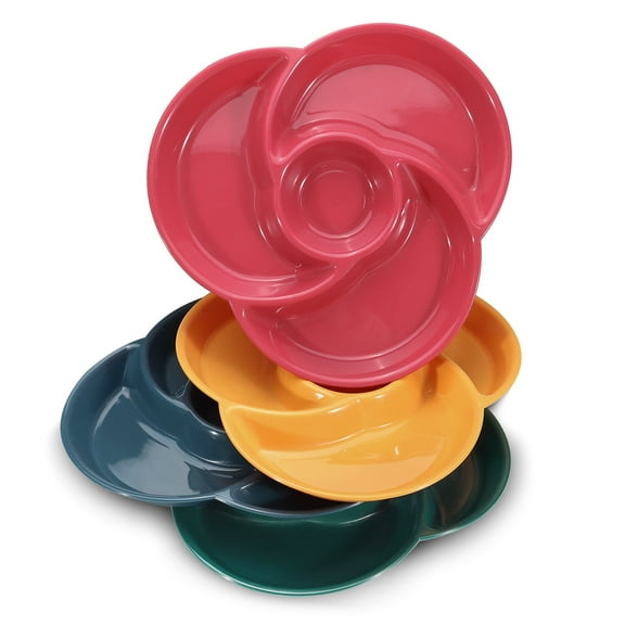LELE LIFE 4Pcs Divided Appetizer Serving Tray, Reusable Serving Platters and Trays for Chips Dip Fruit Snack Dessert, Platters for Serving Food Party Entertaining, 4 Compartments