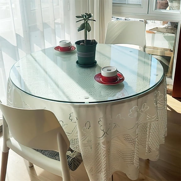 SUDICA 42" Round Clear Tempered Glass Table Top, 0.36" Thick Pencil Polished Edge