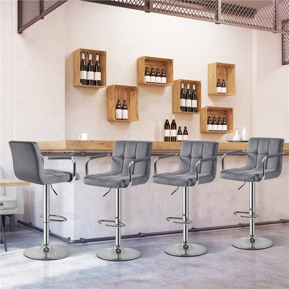Alden Design Adjustable Modern Velvet Bar Stools with Swivel, Set of 2, Dark Gray