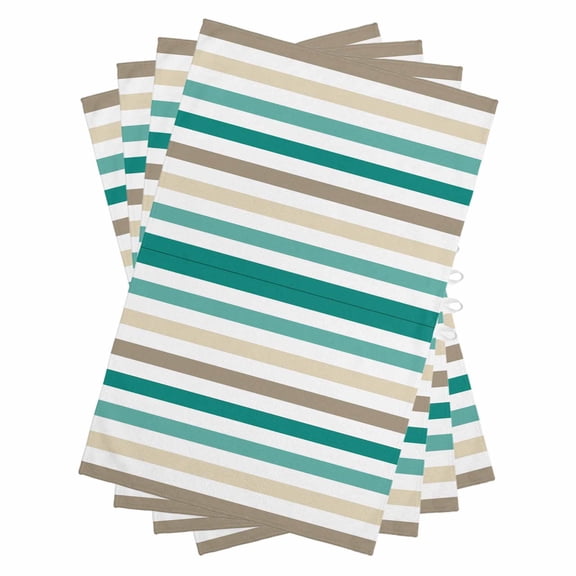 Teal Brown Striped Kitchen Towels Set of 4, Water Absorbent Dish Towel, Farmhouse Stripes Simple Art Decorative Hand Towels - Quick Drying Cloth for Cooking Baking, 18x28 Inch