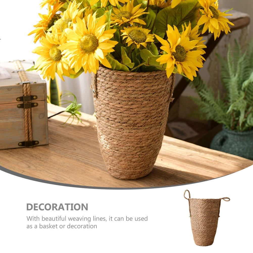 Handwoven Grass Flower Basket Wicker Plant Pot Hanging Outdoor Vase Decorative Planter for