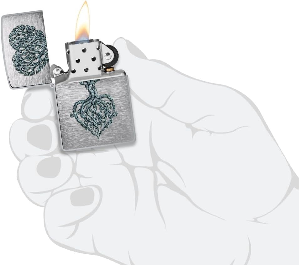 Zippo Lighter - Customize Message on Rooted in Love Brushed Chrome Pocket 46232