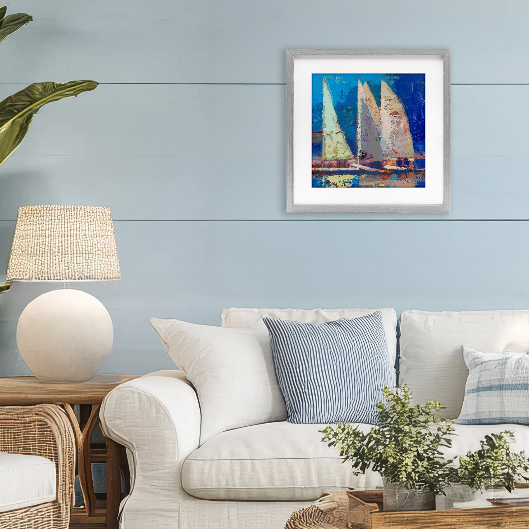 Stupell Industries A Strong Wind Sailboats Gray Framed Print Under Glass, design by Beth A. Forst