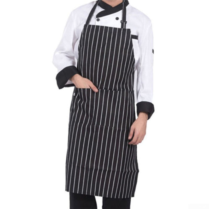Adult Unisex Striped Bib Apron with Pockets Chef Waiter Kitchen Cook Restaurant 