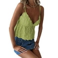 thumbnail image 3 of WIFORNT Women Basic Ruched Camisole Solid Color Ruffle V Neck Sleeveless Crop Tops for Streetwear Clubwear Summer Shirt, 3 of 7