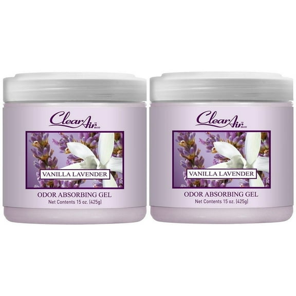 Clear Air 15oz (2-Pack) Odor Absorber Gel - Effective & Fast Odor Removal - Lavender Vanilla Scent