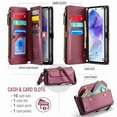 thumbnail image 6 of Dteck for Samsung A34 5G Case with RFID Blocking Wallet Case for Women Men, Shockproof PU Leather Magnetic Flip Strap Zipper Card Holder Phone Case,Winered, 6 of 6