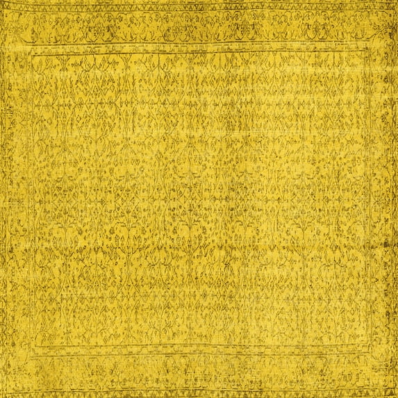 Ahgly Company Machine Washable Indoor Square Abstract Yellow Contemporary Area Rugs, 6' Square