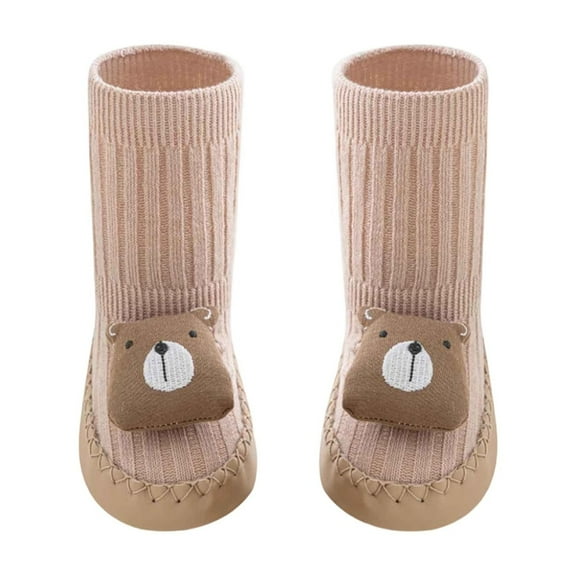 Huowey Toddler Shoes Lightweight Cozy Soft Sole Socks Cute Cartoon Graphic Breathable Shoes Baby Non- First Walking Sneaker,Khaki,6-12M