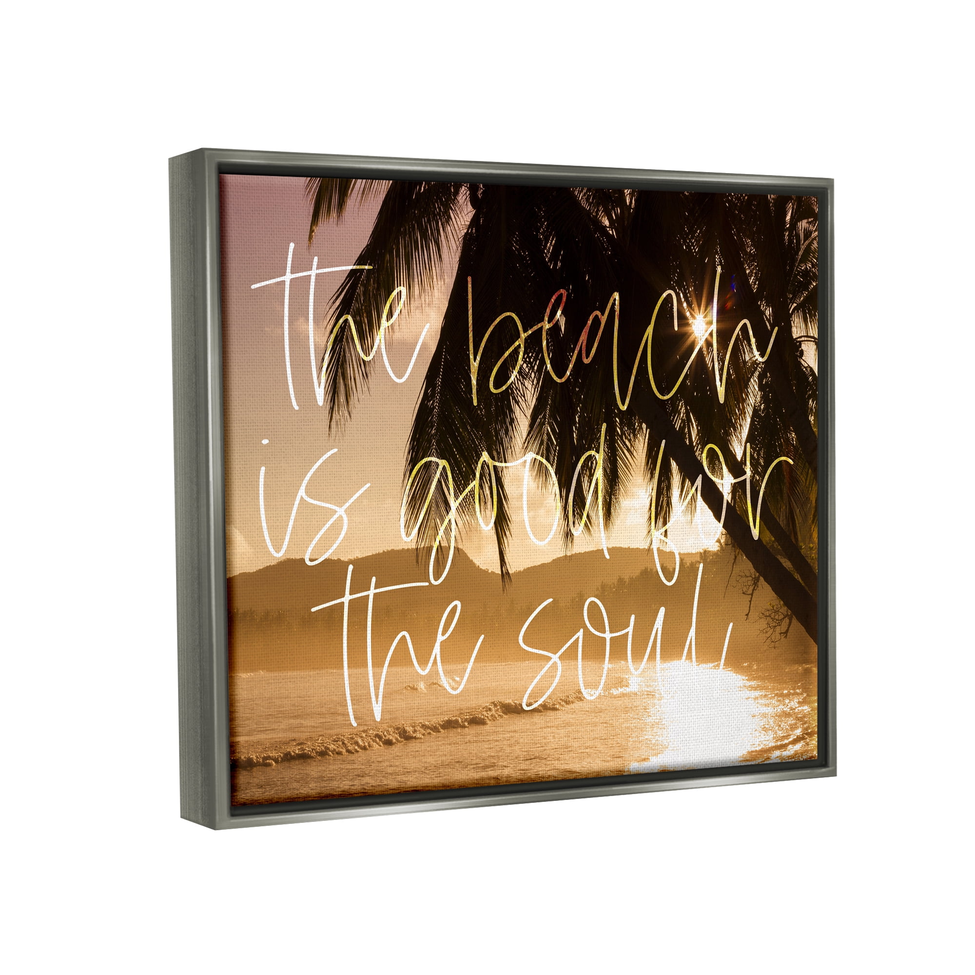 Stupell Beach Good For The Soul Tropical Sands Landscape Painting Gray Floater Framed Art Print Wall Art