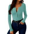 thumbnail image 6 of Busydd Womens Tops Casual Solid Color Long Sleeve Round Neck Spring Tops for Women Trendy Slim Knit Ribbed Button Down Going Out Tops for Women 2XL, 6 of 9