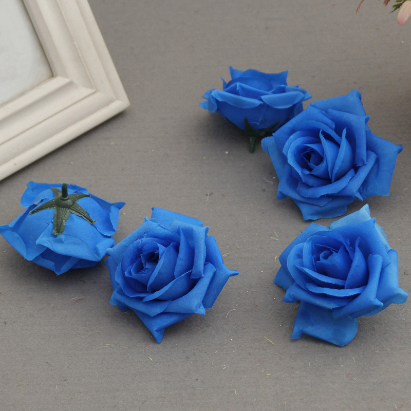 50 Flower Bud Heads (Dark Blue) In Bulk 50 Pcs Fake Artificial Silk