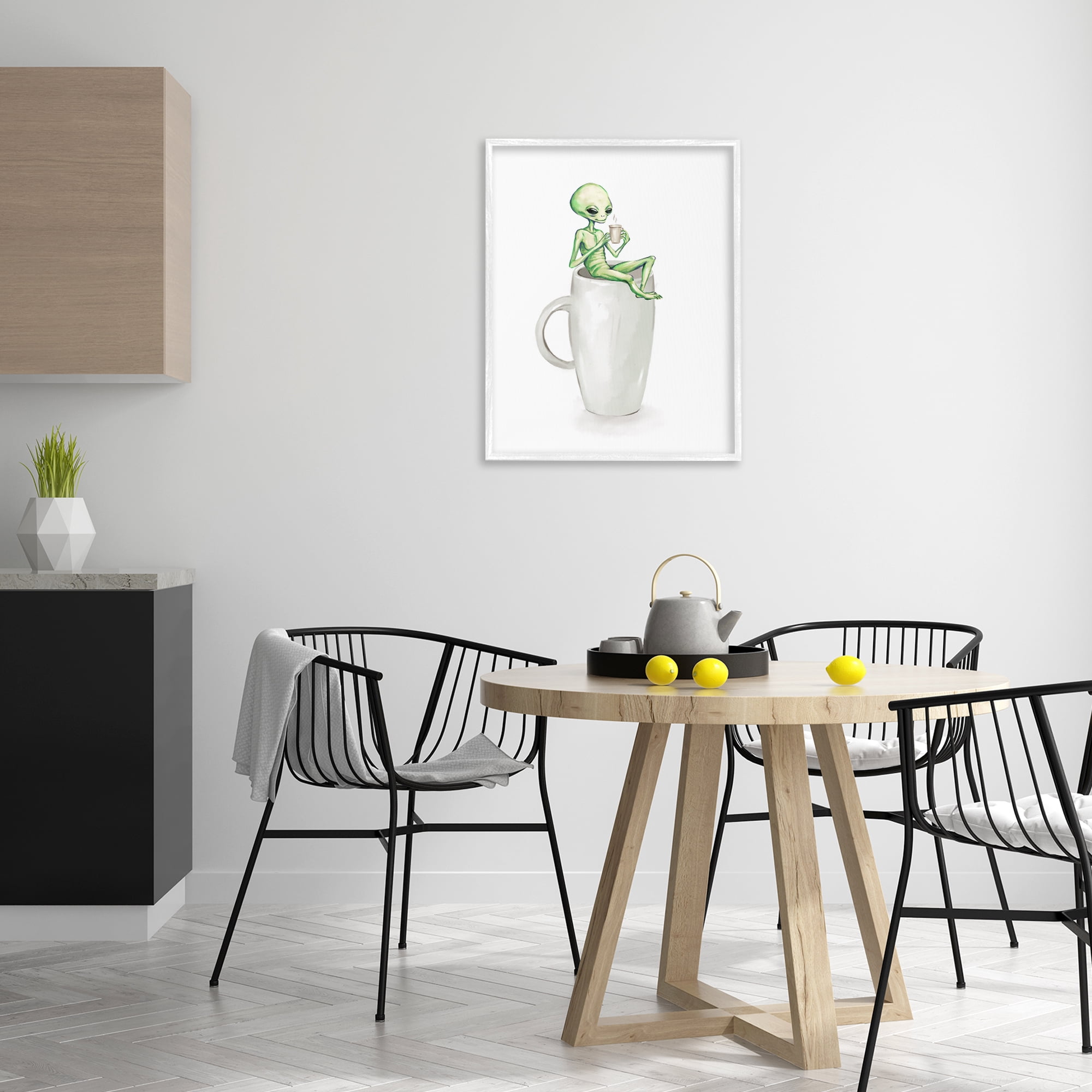 Stupell Industries Alien & Coffee Mug Food & Beverage Painting White Framed Art Print Wall Art, 24 x 30