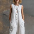 thumbnail image 4 of Morttic Women's Minimalist Button Pocket Jumpsuit – Sleeveless Round Neck, Capri Wide Leg, Loose Bohemian Casual One Piece White，S, 4 of 6
